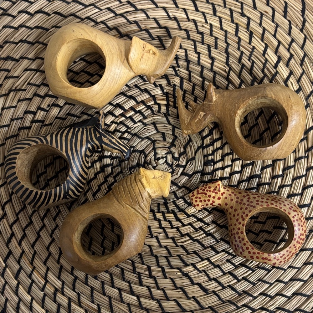 Wood Carved Animal Napkin Rings